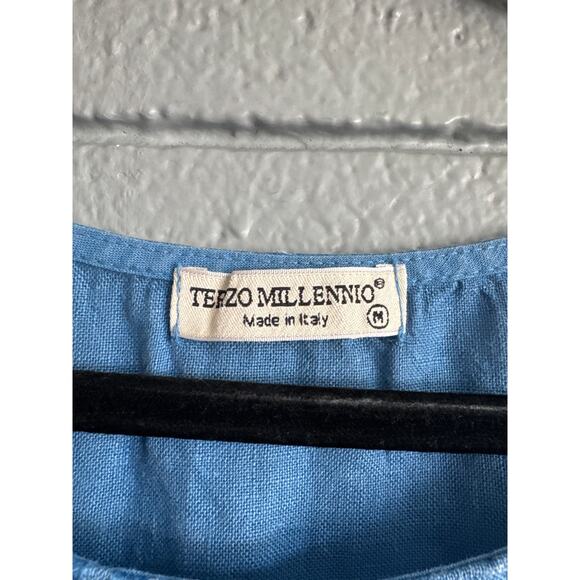 Women's Linen Summer Top Blue Boxy Blouse Made in Italy Embroidered Tunic size M - Picture 2 of 3